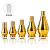 Botella dispensadora de rodillo para aceites esenciales con forma de calabaza única, chapada en oro, botella de vidrio para loción de cuidado de la piel, líquido desmaquillante, botella vacía dispensadora de sérum