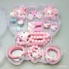 Conjunto de joyería para el cabello para niños, regalo, lindo collar con forma de gato KT, pulsera, anillo, clip para la oreja, joyas para niñas, premios.