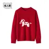 Suéter de Punto Grueso de Lana 100% Rojo Estilo Año Nuevo con Patrón de Caballo Pequeño Ropa Tejida Superior Ropa para Padres e Hijos Año del Zodiaco