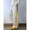 Pantalones Casuales de Talla Grande 150 kg Estilo Americano Bloques de Color Tres Rayas para Mujer, Otoño e Invierno Forro Polar Grueso Suelto Empalmados Pantalones Scimitar Ins