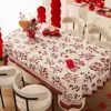 Mantel para mesa de centro de boda rojo, impermeable, a prueba de aceite, lavable, nuevo modelo 2025, ambiente festivo con personajes "felices" para la sala de bodas