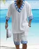 Traje Jacquard Impreso en 3D Transfronterizo para Hombre Verano Holgado Camiseta de Manga Corta Pantalones Cortos Cuello en V Traje Deportivo Traje de Dos Piezas para Hombre