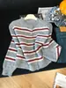 Cárdigan de Punto Rayas Bloque de Color Retro Cuello Redondo Manga Larga para Mujer, Cárdigan de Botones de Cuerno Otoño e Invierno, Abrigo Suéter Suave Casual