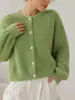 Cardigan Curto de Tricô Transfronteiriço para Mulheres, Roupa de Outono e Inverno, Estilo Solto e Despojado, Suéter de Manga Longa Faux Mink, Jaqueta Top Estilosa