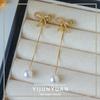 Brincos Longos com Laço Estilo Ins Coreano, Alto Padrão, Modernos, Luxo Acessível, Elegantes e Delicados, Versáteis Brincos com Pino de Prata 925 para Mulheres