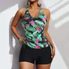 2022 nuevo bikini sexy europeo y americano con abertura Tankini boxers de cintura alta traje de baño floral traje de baño de color liso