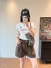 Moda Verão Casual Cor Café Cintura Marcada Cordão Shorts de Perna Larga 0803f06