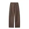 Calça Plissada Drapê de Perna Larga Curva Estilo Old Money para Homens, Calça Casual Respirável de Outono, Calça Social Drapê de Corte Reto Tendência