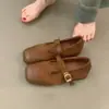Sapatos Mary Jane Quadrados Costurados para Mulheres, Sapatos Brogue de Solado Plano, Macios e Confortáveis