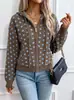 Cardigã de tricô com bolinhas estilo europeu e americano, suéter feminino com capuz e zíper, novo top curto casual e moderno para outono/inverno