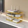 Suporte de armazenamento para roteador WiFi, decodificador de TV, controle remoto, tomada e organizador de cabos para mesa e bancada