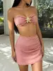 Bikini Sexy de Tres Piezas para Mujer de Color Puro Nuevo Europeo y Americano Traje de Baño Estrella de Mar Bikini para Vacaciones en Aguas Termales