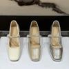 Zapatos de Moda Mary Jane Estilo Francés con Pedrería para Mujer 2026 Nuevo Otoño Punta Cuadrada Tacón Medio Grueso Velcros Zapatos de Piel