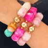 Pulsera cuadrada de acrílico con degradado macaron estilo INS, pulsera de resina con patrón de mármol vintage y cuentas doradas, venta al por mayor de joyería