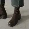 Botas Delgadas Elásticas de Punta Redonda Ultraligeras Estilo Coreano para Mujeres Petites, Botines Gruesos Impermeables de Plataforma con Tacón Grueso, Botas de Tacón Alto Forradas de Lana para Mujer