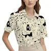 Amazon Moda Transfronteriza Cárdigan de Verano para Mujer de Una Pieza Personalizado Camisa de Solapa de Manga Corta con Estampado de Gato Personalizado para Mujer