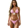 Bikini sexy de tres piezas sin tirantes de cintura baja con estampado de lunares de color sólido 2026 nuevo traje de baño de dos piezas