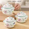 Olla de Cerámica Estilo Japonés Pintada a Mano con Asa, Tazón para Sopa de Color Bajo Esmalte, Olla de Cerámica Impermeable con Tapa para Cocinar Huevos al Vapor y Sopa