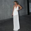 Roupa Feminina Europeia 2025 Verão Novo Sexy Recortado Slim Cor Pura Cintura Alta Transparente Vestido de Suspensório para Mulheres