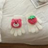 Guantes de invierno para niños con dibujos de osos de fresa, cálidos y gruesos, para bebés, niños y niñas, juego de cinco dedos