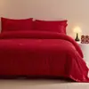 Juego Festivo Rojo de Lujo Ligero para Boda de Cuatro Piezas de Ropa de Cama para Boda, Algodón Lavado, Tacto de Alta Gama, Juego de Funda de Edredón de Nuevo Estilo, Tres Piezas
