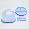 Paquete de vajilla de silicona para niños, tazón suplementario para aprender a comer, juego de tenedor y cuchara para comer para bebés, succión fuerte, anticaídas