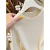 Estilo suave e casual, blusa de tricô com babados e mangas compridas na cor damasco para mulheres, nova coleção de outono, extremamente valorizadora e bonita, versátil e moderna