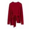 Moda Otoño e Invierno Nueva Ropa de Punto de Cachemira para Mujer Cuello Redondo Cinturón Asimétrico Ropa de Punto Casual para Mujer