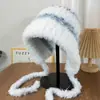 Sombrero Lei Feng Peludo Cálido de Otoño e Invierno Sombrero Baotou a Prueba de Frío del Noreste Sombrero de Punto para Circunferencia de Cabeza Grande Sombrero de Felpa con Protección para las Orejas para Mujer