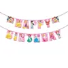 Estoque Pronto Desenho Animado Feliz Aniversário Bandeira de Letras para Puxar Banner Festa de Aniversário Infantil Decoração Temática Flor de Puxar Venda Direta da Fábrica