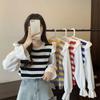 Suéter de punto a rayas con cuello redondo, manga larga, diseño de principios de otoño, sentido del diseño, adelgazante, rejuvenecedor, dulce y lindo, top, camisa para mujer, moderno