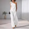 2026 Nuevo Traje de Pantalón Ancho sin Mangas con Hombro Descubierto Estilo Europeo y Americano Conjunto de Dos Piezas de Moda Casual de Verano para Mujer Estilo de Moda