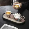Juego de Té Chapado en Plata de las Apsaras Voladoras de Dunhuang: Una tetera, dos tazas, portátil listo para viajar, juego de té Gongfu de alta gama, caja de regalo para negocios
