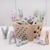 Pinzas Pequeñas de Plástico con Cesta de Almacenamiento, Pinzas para Secar Ropa, Pinzas a Prueba de Viento, Pinzas para Ropa Interior y Calcetines, 30 Piezas