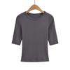 Xz2567-25 Outono Novo Estilo Europeu e Americano Cor Lisa Simples Básico Manga Média Gola Redonda Camiseta Básica Top