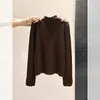 Suéter de punto único y exquisito estilo francés con cuello semi-alto fruncido y mangas largas para mujer, nuevo top base ajustado para otoño e invierno