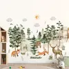 BR1208H Animales del Bosque Primitivo Dibujos Animados Pintados Pegatinas de Pared Autoadhesivas Dormitorio Sala de Estar Habitación Infantil Pegatinas Decorativas