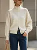 Chaqueta suéter casual transfronteriza para mujer 2026 otoño e invierno nuevo estilo coreano color liso cuello alto con cremallera cárdigan de punto top