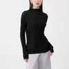 Top plisado Miyake para mujer, cuello semi alto, corte ajustado, elegante, color liso, adelgazante, versátil, camiseta de manga larga para damas