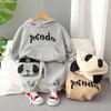 20223 Otoño Ropa Infantil Niños con Capucha en Inglés Dibujos Animados Panda Bolsa Sudadera Infantil Linda 0-5 Años Conjunto de Dos Piezas