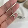 Nuevo Collar de Cadena de Suéter con Cruz de Pedrería Estilo Europeo y Americano Transfronterizo para Mujer, Cadena de Sudadera de Lujo Ligero, Cadena Sencilla y Versátil para Clavícula