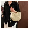 Bolsa de Mano Tejida a Mano de Moda Estilo Coreano con Lazo de Encaje Bolso Cruzado Versátil Bolso de Playa para Vacaciones de Verano