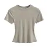 Camiseta Básica Ajustada Estilo Americano Ins Chica Picante para Mujer, Camiseta Ajustada Elástica de Verano, Manga Corta Cuello Redondo, Top de Color Sólido Adelgazante, Moderno