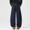 Jeans Masculino Lavado com Barra Curva Outono 2025 Novo Calça Curva Versátil de Perna Larga Calças Casuais Masculinas Tendência