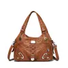 Bolso de mujer multicapa transfronterizo, bolso de hombro de moda retro europeo y americano de comercio exterior, bolso de mano moderno de gran capacidad, bolso de motocicleta