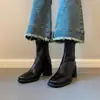Botines retro de tacón alto para mujer, nuevo estilo otoño e invierno 2026, botines estilo Martin de punta cuadrada, botines cortos estilo francés para personas menudas con tacones gruesos, botines de ajuste ceñido