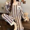 Estilo Coreano Gama Alta Nuevo Rayas Cachorro Algodón Nube Primavera y Otoño Pijama Delgado Traje de Pantalón Largo para Mujer Venta al por Mayor