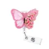 Porta-credencial retráctil de suministro directo transfronterizo con mariposa de purpurina, gato, clip de cocodrilo giratorio, clip para credencial médica en stock