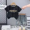 Comercio Exterior Vestido de Verano Traje de Manga Corta Conjunto Delgado de Verano para Bebés Niños Ropa de Calle Tie-dye Letra Manga Corta Conjunto de Dos Piezas Moderno