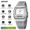 Reloj Electrónico Sanda Clásico Transfronterizo con Correa de Acero Multifunción Impermeable para Estudiante con Tres Zonas Horarias y Alarma